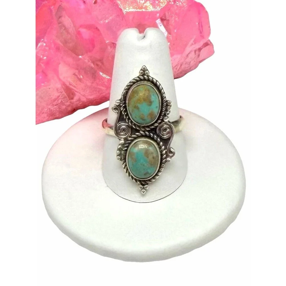 Arizona Mohave Turquoise Ring Adjustable Size 8.5 9 9.5 925 Sterling Silver